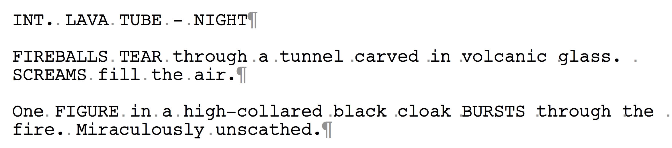 There are gray periods and paragraph symbols all over my script